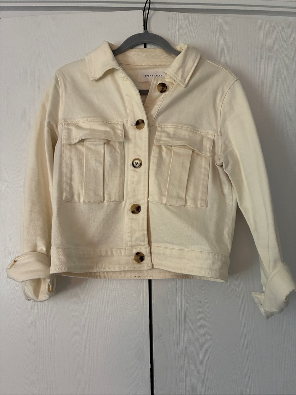Popsugar Cotton Cream Button-Front Jean Jacket